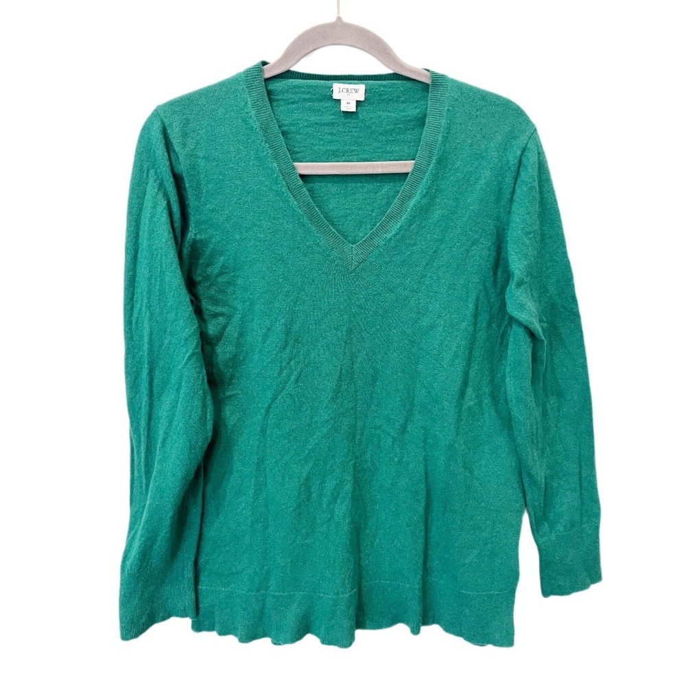 J.Crew Womens Green V-Neck Long Sleeve Knit Sweater BB086 FA21 Size M
